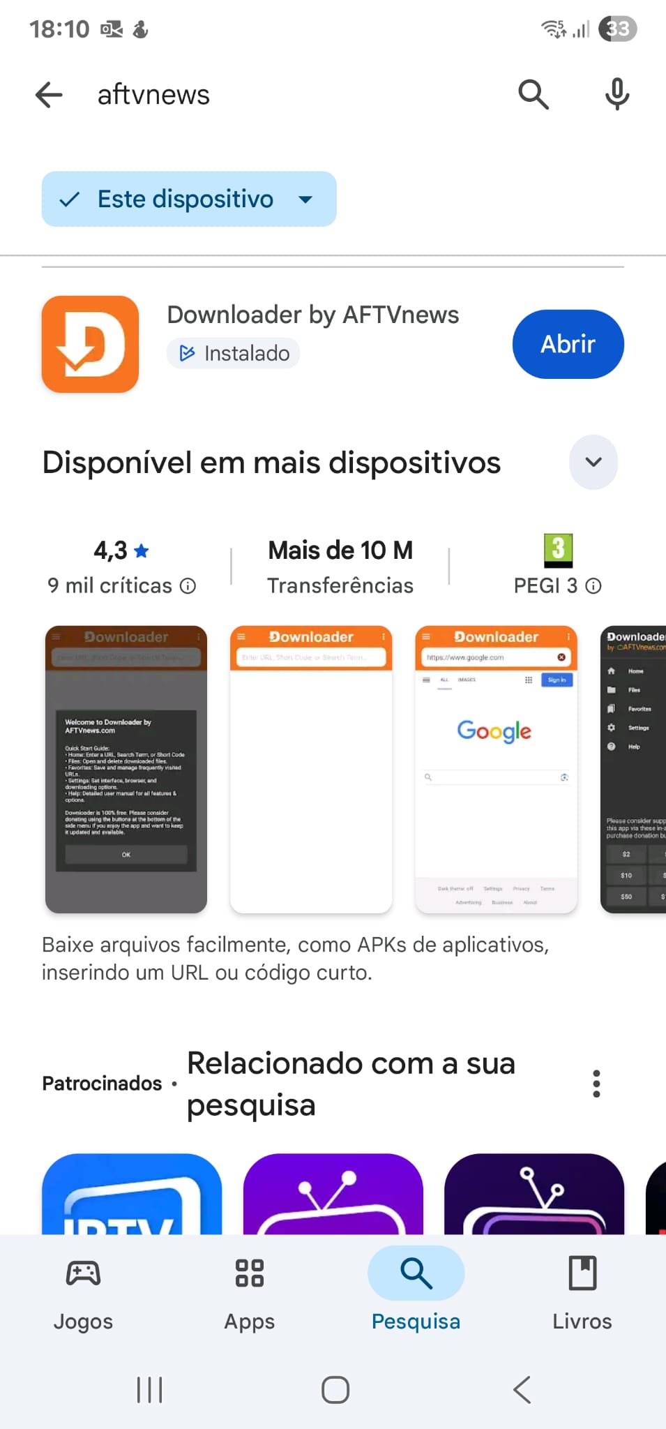 Pesquisar e instalar Downloader (AFTVnews) na Play Store