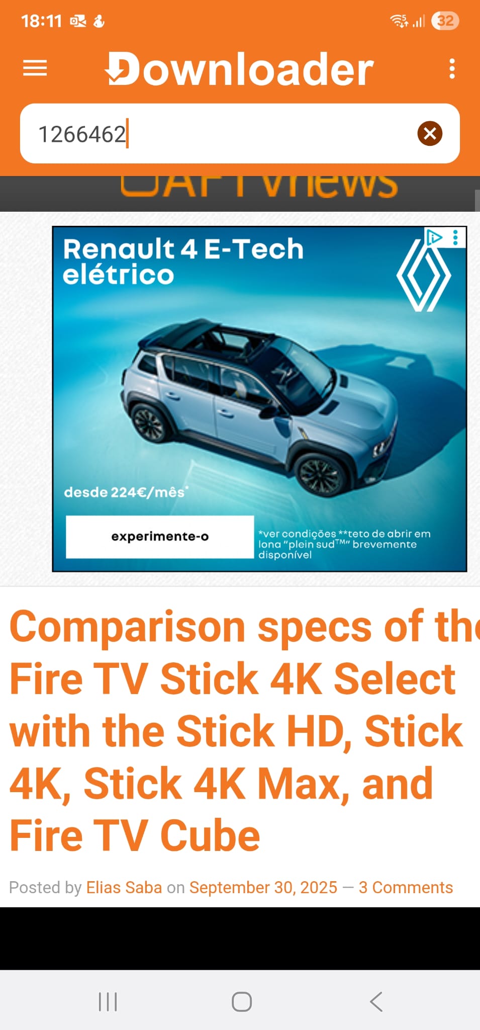 Inserir o código 1266462 na app Downloader